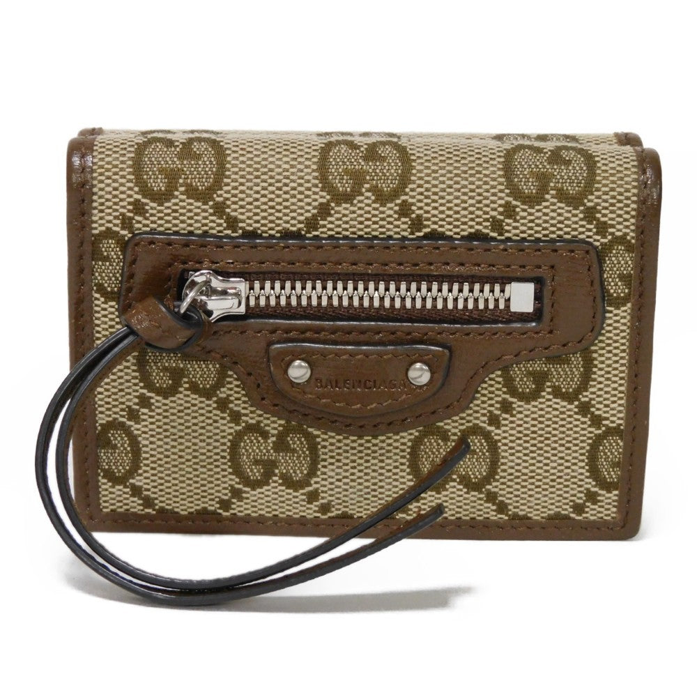 GUCCI Tri-fold wallet 681708 GY5SN 8563 GG canvas x calf leather beige The Hacker Project GG Canvas Balenciaga Neo Classic Compact Wallet unisex(Unisex)