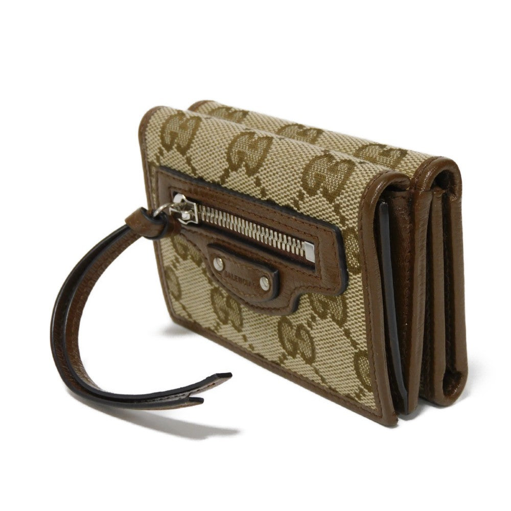 GUCCI Tri-fold wallet 681708 GY5SN 8563 GG canvas x calf leather beige The Hacker Project GG Canvas Balenciaga Neo Classic Compact Wallet unisex(Unisex)