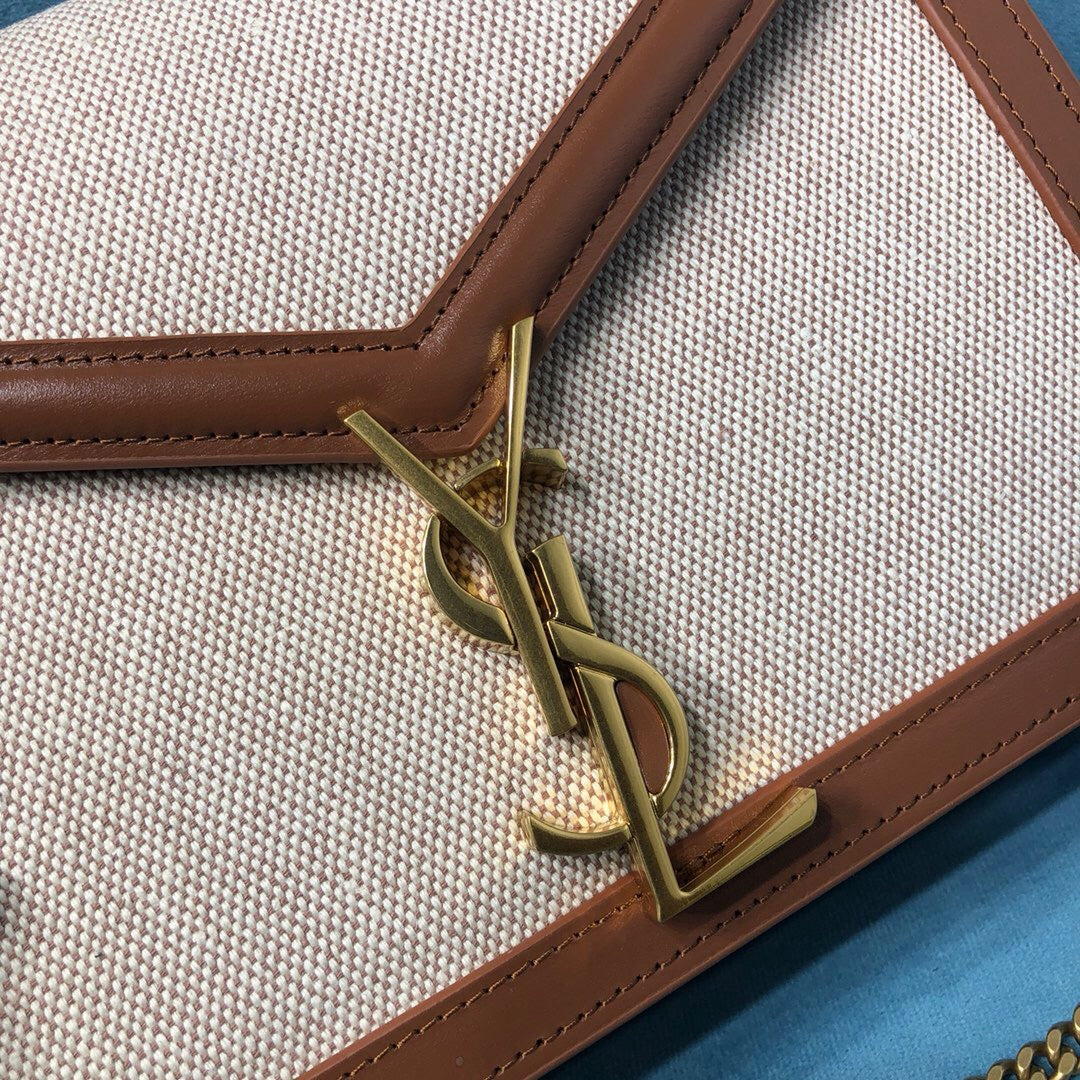 Top Quality Le Cassandra MeTop Qualityum Chain Bag In Canvas And BoxNatural Beige For Women 8.6in/22cm YSL