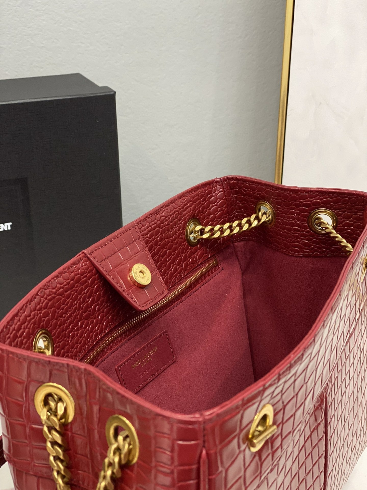 Top Quality Claude-Effect Tote Bag Red For Women 11in/28cm YSL 64028116J0W