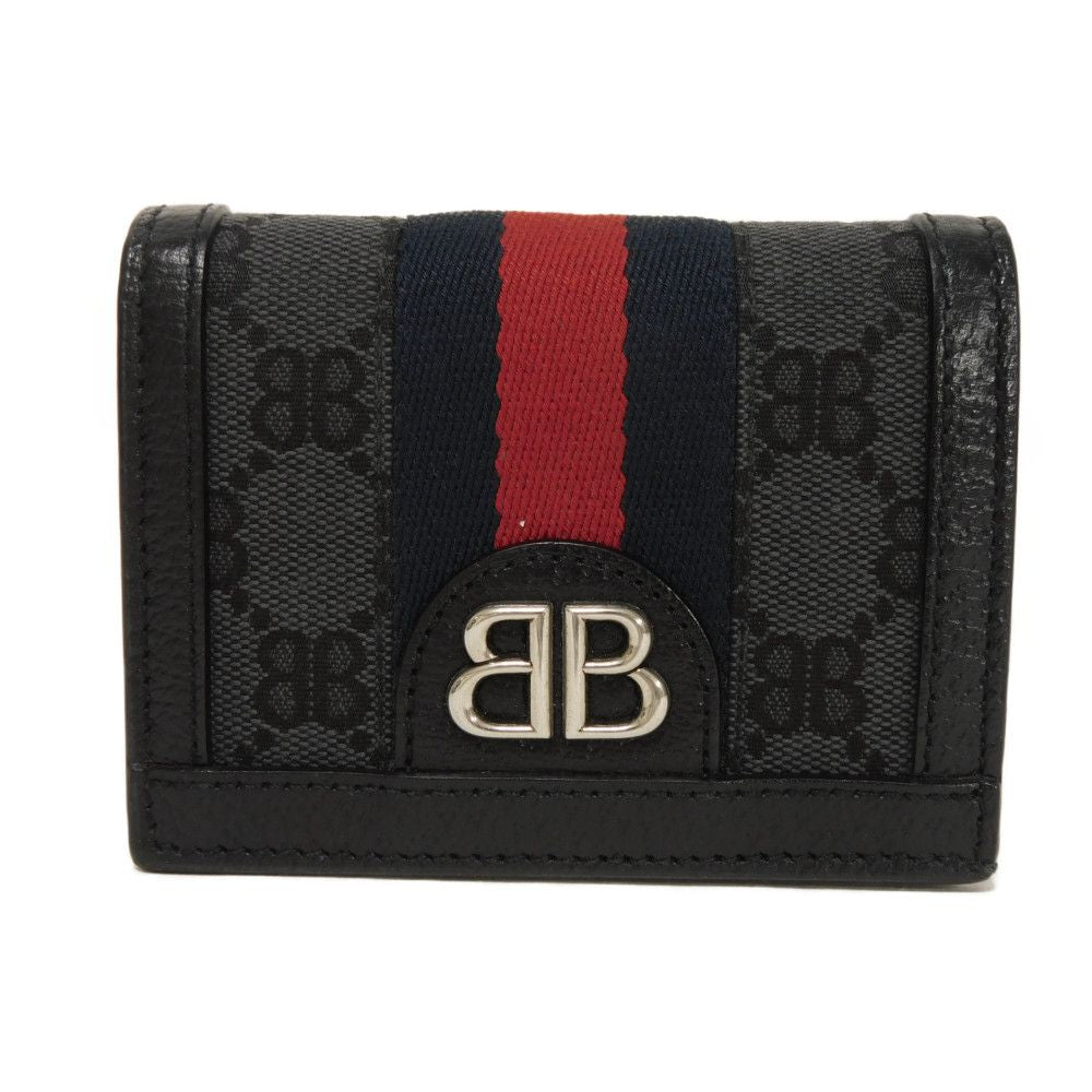 BALENCIAGA Bifold Wallet 680385 2103X 1000 GG canvas x calf leather black BB GG canvas Gucci The Hacker Project Compact Wallet unisex(Unisex)
