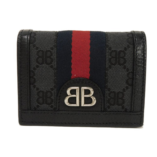BALENCIAGA Bifold Wallet 680385 2103X 1000 GG canvas x calf leather black BB GG canvas Gucci The Hacker Project Compact Wallet unisex(Unisex)