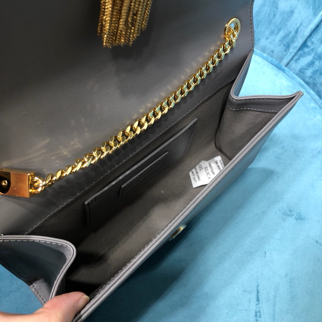 Top Quality Kate MeTop Qualityum Chain Bag With Tassel In Grain De Poudre Grey For Women 9.4in/24cm YSL