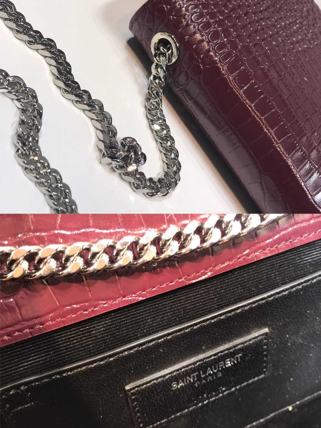 Top Quality Kate MeTop Qualityum Chain Bag With Tassel In Embossed CrocoTop Qualityle Dark Violet For Women 9.4in/24cm YSL