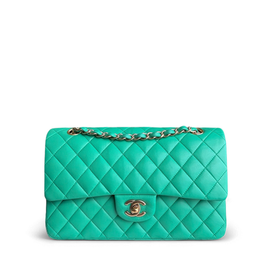 Chanel Classic Flap Medium - 25CM Quilted Lambskin Green Gold Hardware Series 18
