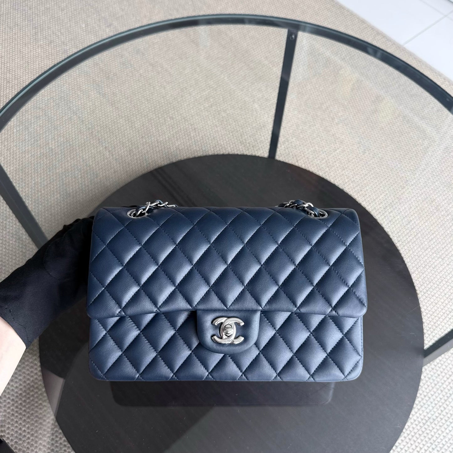Chanel Classic Flap Medium - 25CM Quilted Lambskin Midnight Blue Silver Hardware Series 22
