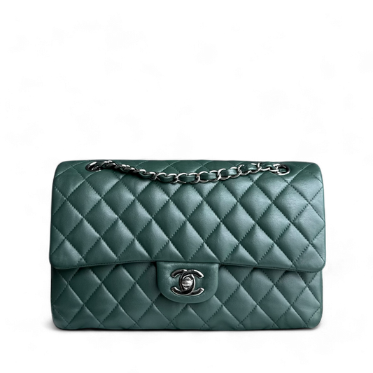 Chanel Classic Flap Medium - 25CM Quilted Lambskin Dark Green Silver Hardware Series 23