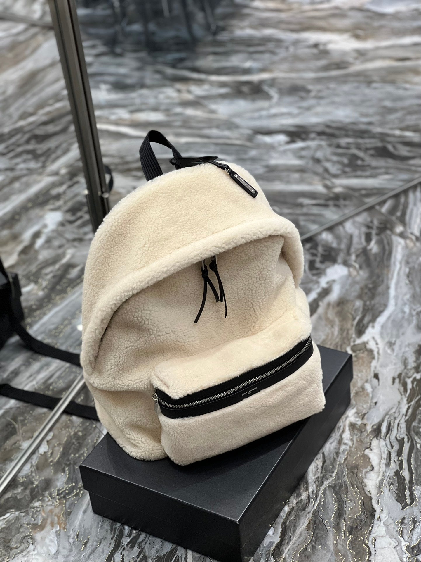 YSSL Fleece Backpack Beige For Women, Women’s Bags 16.1in/41cm YSL