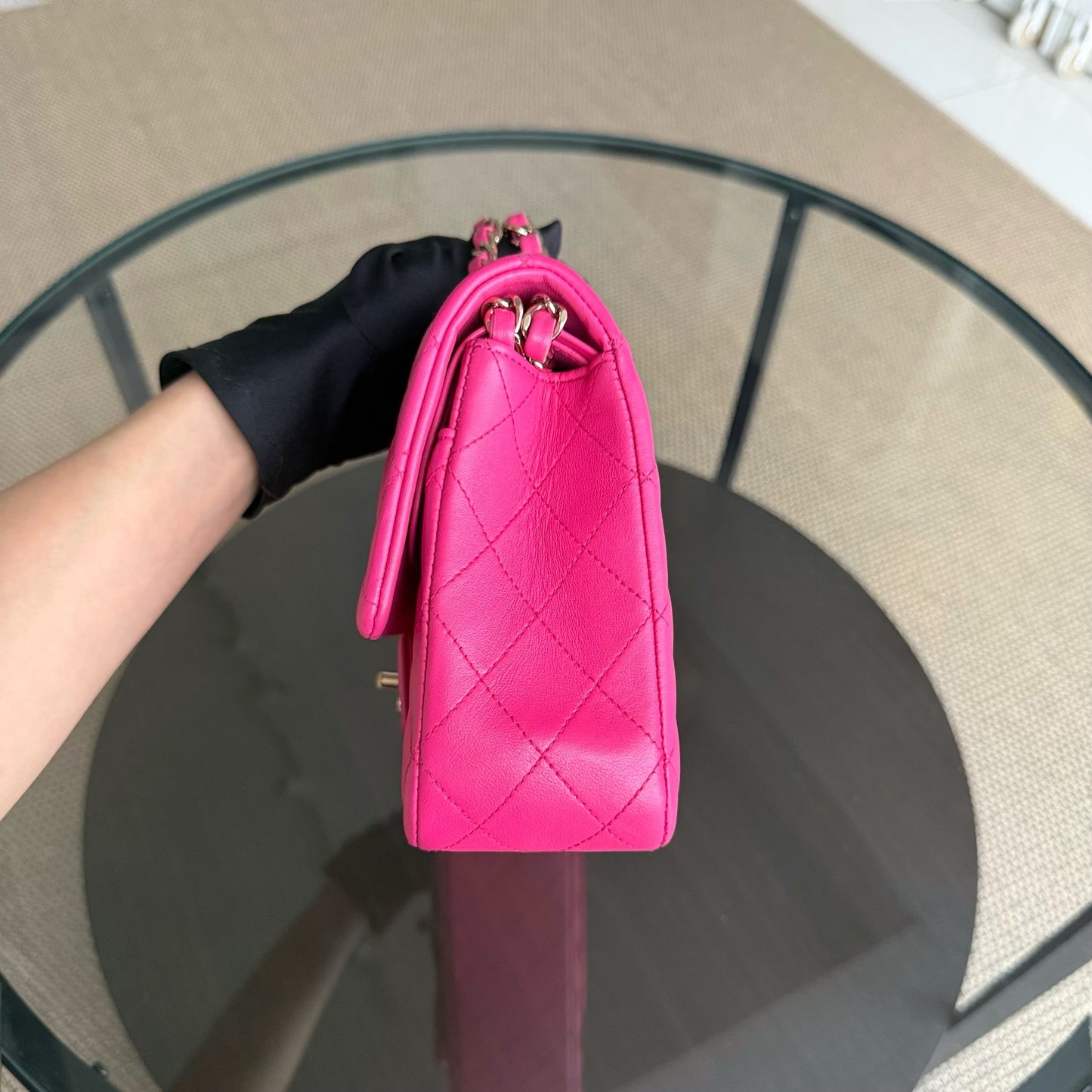 Chanel Classic Flap Medium - 25CM Quilted Lambskin Hot Pink Gold Hardware Series 22