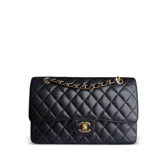 Chanel Classic Flap Medium - 25CM Quilted Caviar Black Gold Hardware Series 18