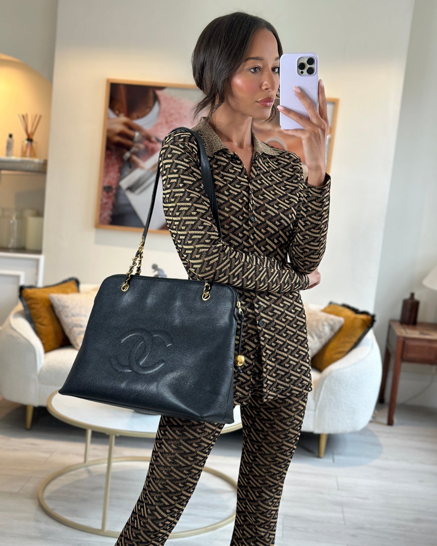 *HOT* Chanel Black   XL Coco Mark Shoulder Bag in Caviar Leather with 24K Gold Hardware