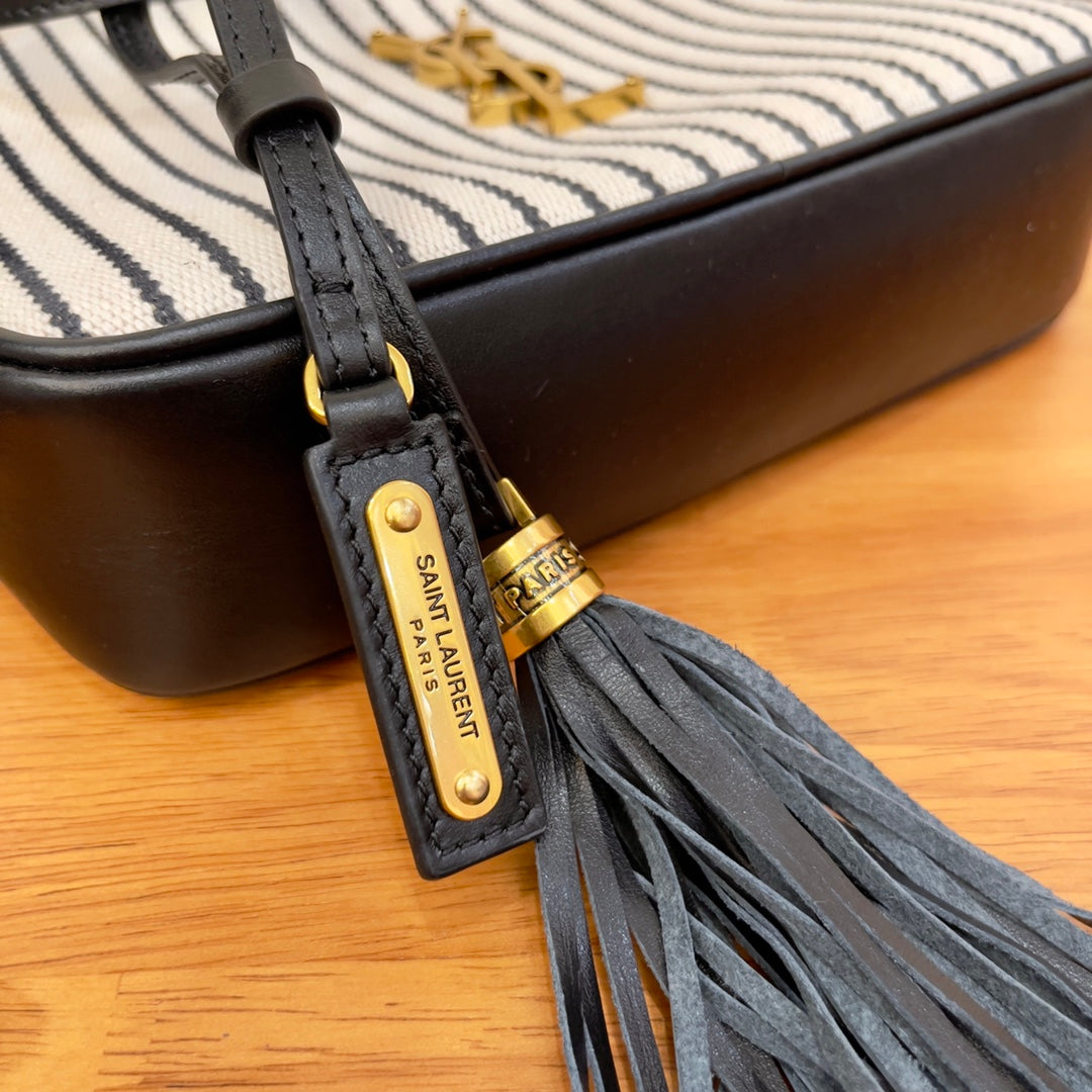 Top Quality Lou Camera Bag In Canvas Black And White For Women 9in/23cm YSL 612542FAACG9583
