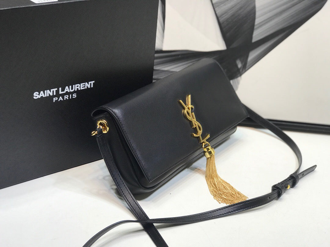 Top Quality Kate Tassel Small Shoulder Bag Black For Women 10.2in/26cm YSL P00483545