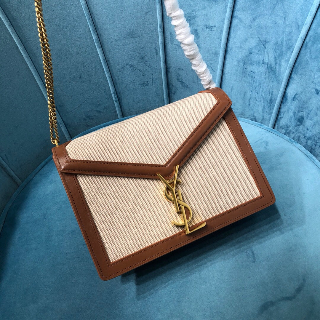 Top Quality Le Cassandra MeTop Qualityum Chain Bag In Canvas And BoxNatural Beige For Women 8.6in/22cm YSL