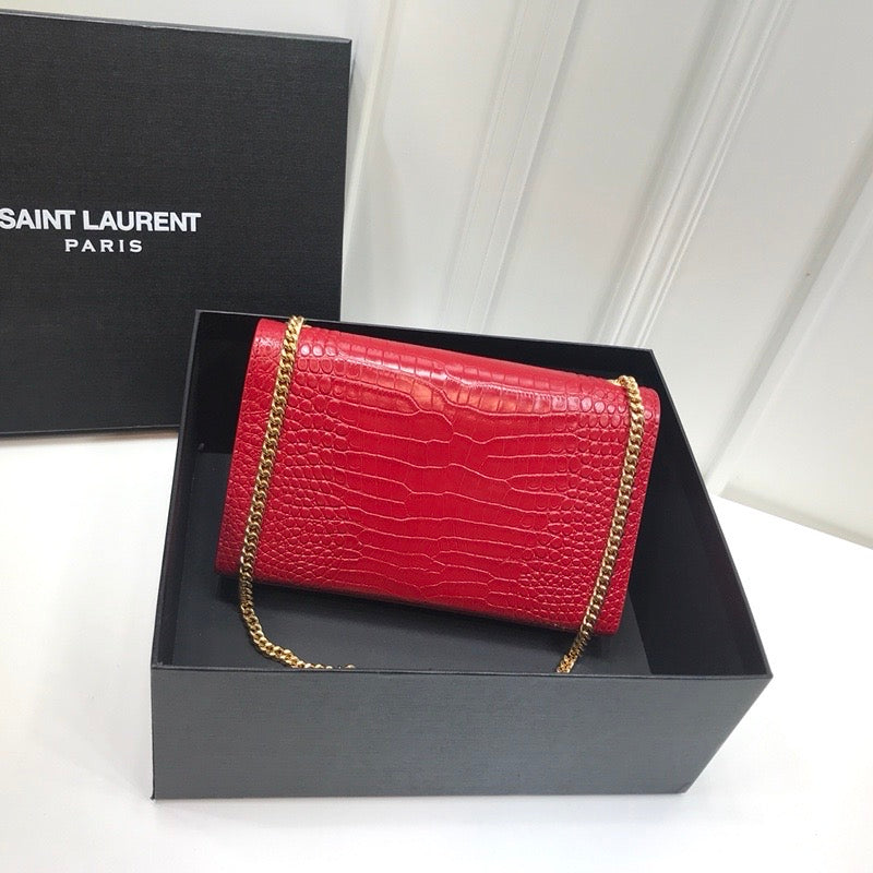 Top Quality Kate MeTop Qualityum Chain Bag With Tassel In Embossed CrocoTop Qualityle Red For Women 9.4in/24cm YSL