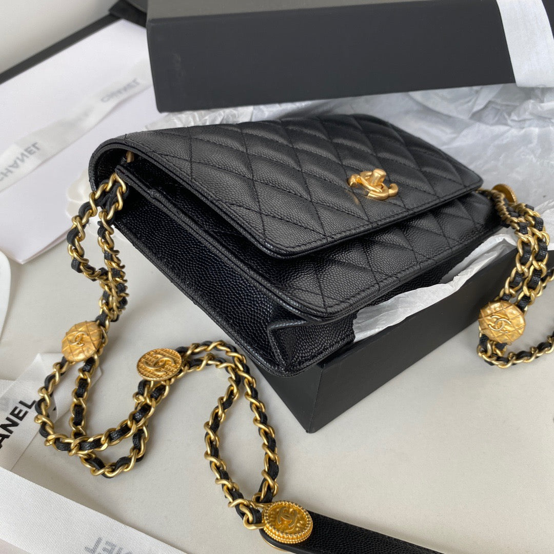 CHL Clutch With Chain Gold Hardware Black For Women Handbags, Shoulder Bags 7.1in/18cm AP2860