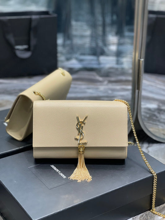 Top Quality Kata MeTop Qualityum Chain Bag Beige With Tassel For Women 9.4in/24cm YSL