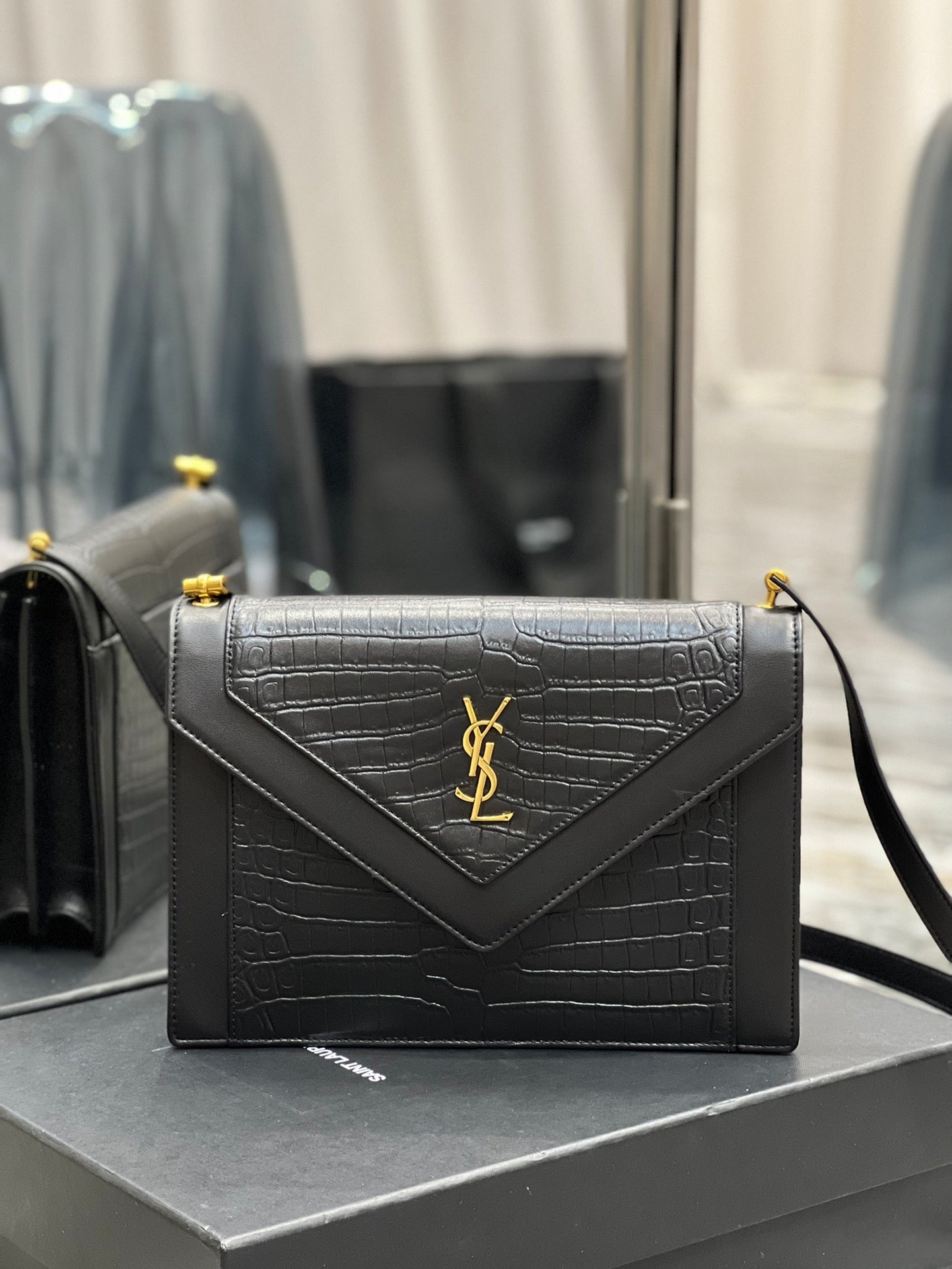 YSSL Gaby Satchel Bag In Black With Gold Toned Hardware For Women 10in/26cm YSl 695724DZEUW1000