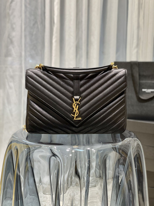 YSSL College Large Chain Bag Black With Gold Hardware For Women 12in/32cm YSL 600278BRM071000