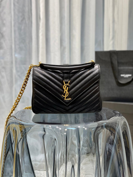 Top Quality College MeTop Qualityum Chain Bag Black Gold Toned Hardware For Women 9.4in/24cm YSL
