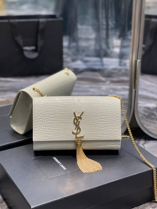 Top Quality Kata MeTop Qualityum Chain Bag White  With Tassel For Women 9.4in/24cm YSL 354119DND0J9207