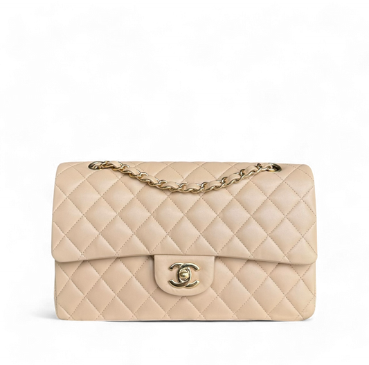 Chanel Classic Flap Medium - 25CM Quilted Lambskin Beige Gold Hardware Series 23