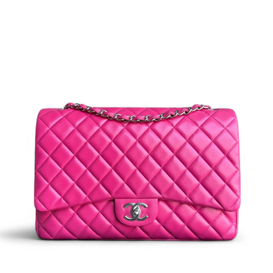 Chanel Classic Flap Maxi - Double Flap 33CM Quilted Lambskin Hot Pink Silver Hardware Series 19
