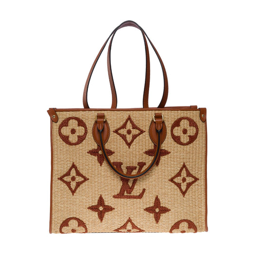 LOUIS VUITTON Amazing limited edition Raffia Onthego MM Tote shoulder bag, GHW