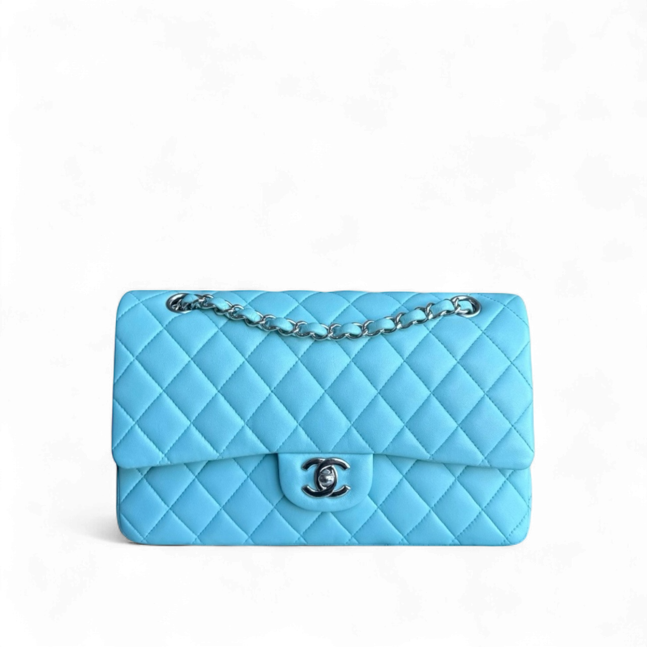 Chanel Classic Flap Medium - 25CM Quilted Lambskin Light Blue Silver Hardware Series 27