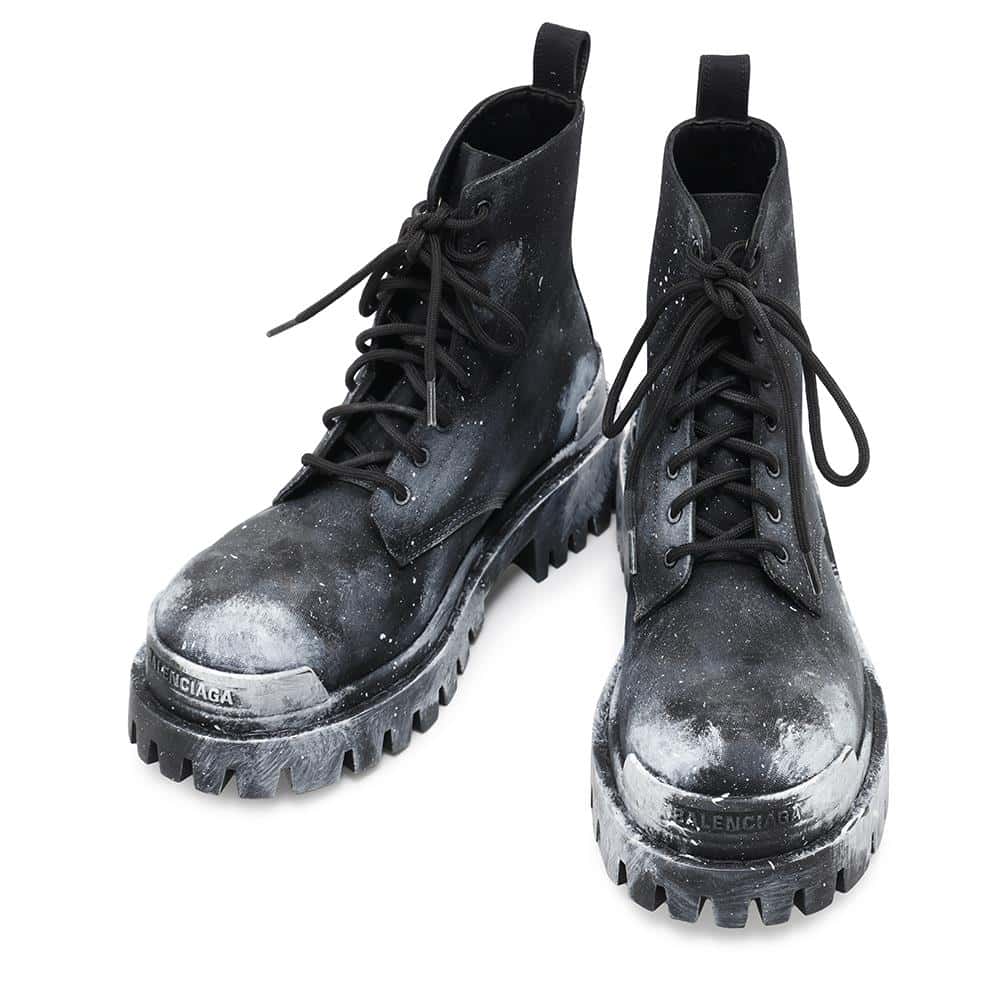 BALENCIAGA Painted Effect Strike Boots Black/White670632 Nylon Size 36