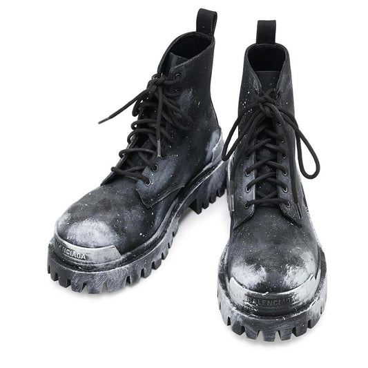 BALENCIAGA Painted Effect Strike Boots Black/White670632 Nylon Size 36