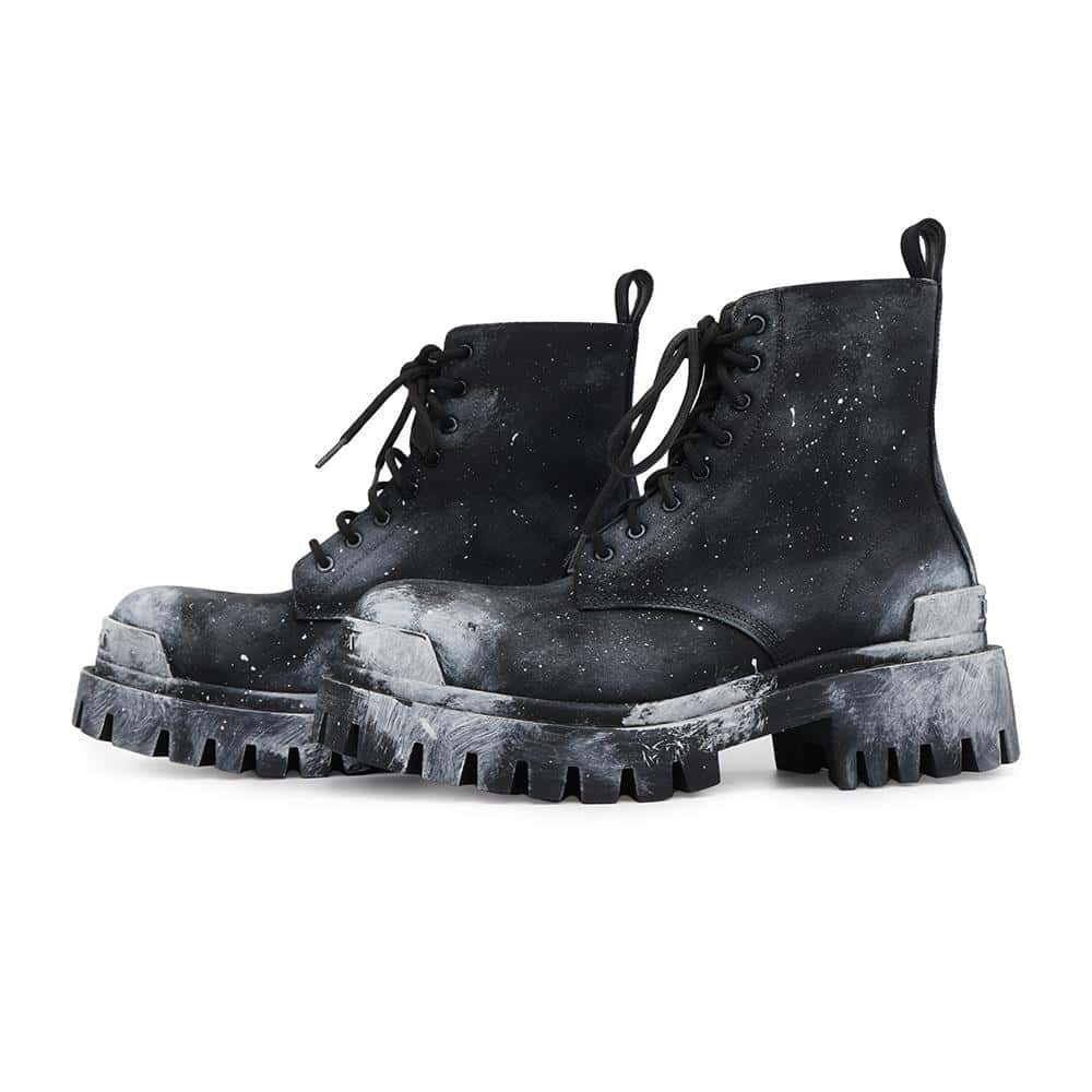 BALENCIAGA Painted Effect Strike Boots Black/White670632 Nylon Size 36