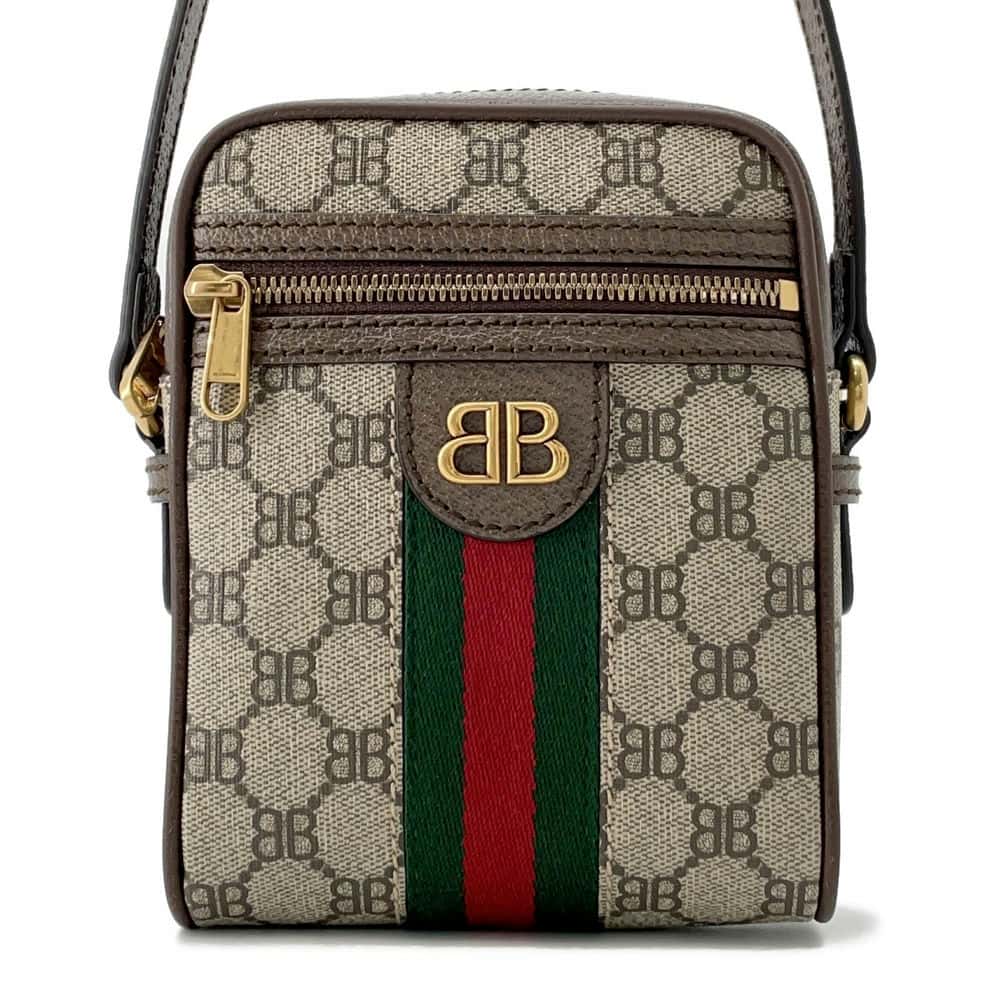 GUCCI BALENCIAGACollaboration The Hacker Project Shoulder Bag Beige/Brown680129 Canvas Leather