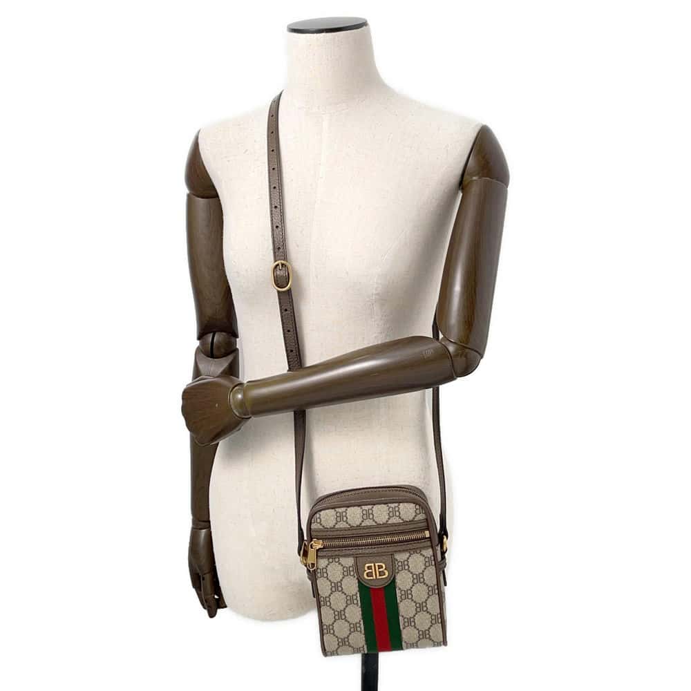 GUCCI BALENCIAGACollaboration The Hacker Project Shoulder Bag Beige/Brown680129 Canvas Leather
