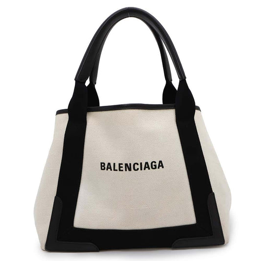 BALENCIAGA Navy Cabas S Natural/Black339933 Canvas Leather Size S