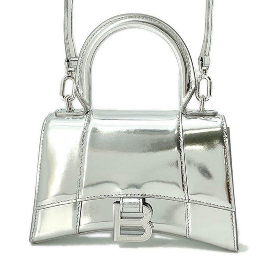 BALENCIAGA Hourglass 2wayBag Silver592833 Patent Leather Size XS