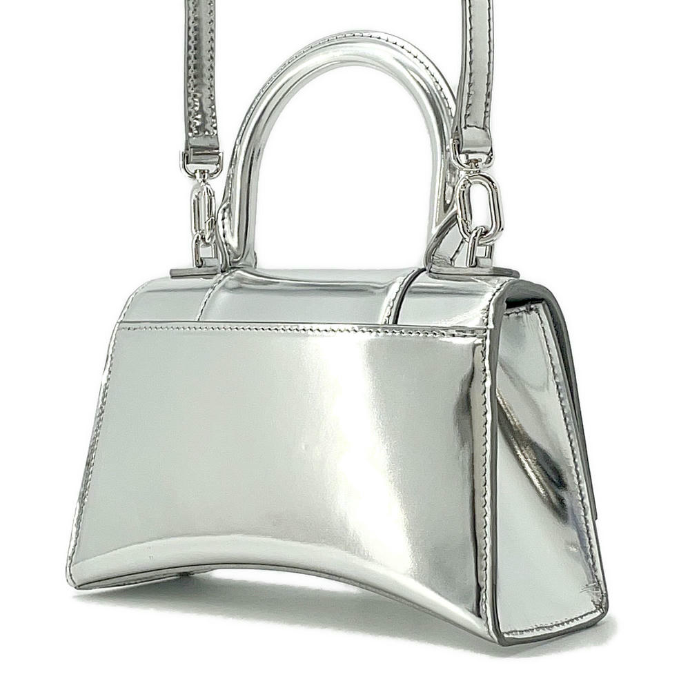 BALENCIAGA Hourglass 2wayBag Silver592833 Patent Leather Size XS