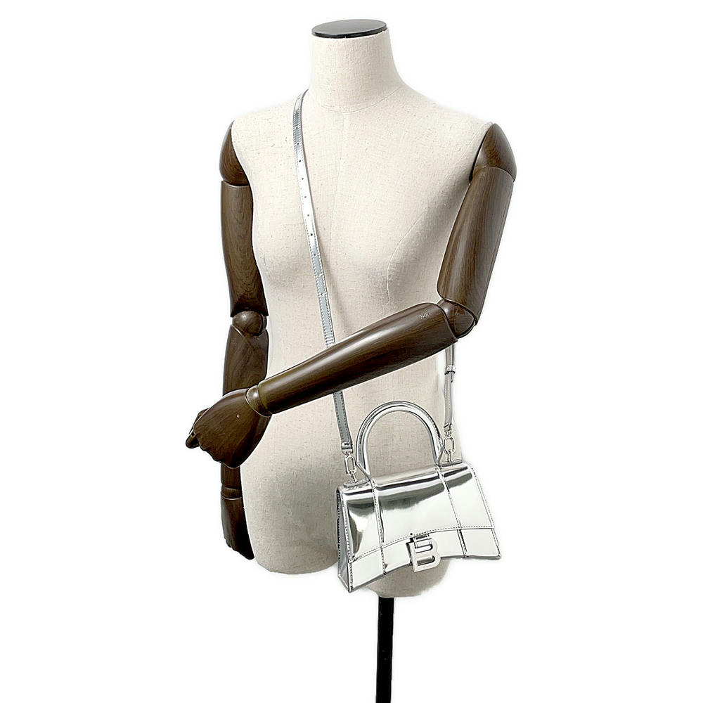 BALENCIAGA Hourglass 2wayBag Silver592833 Patent Leather Size XS