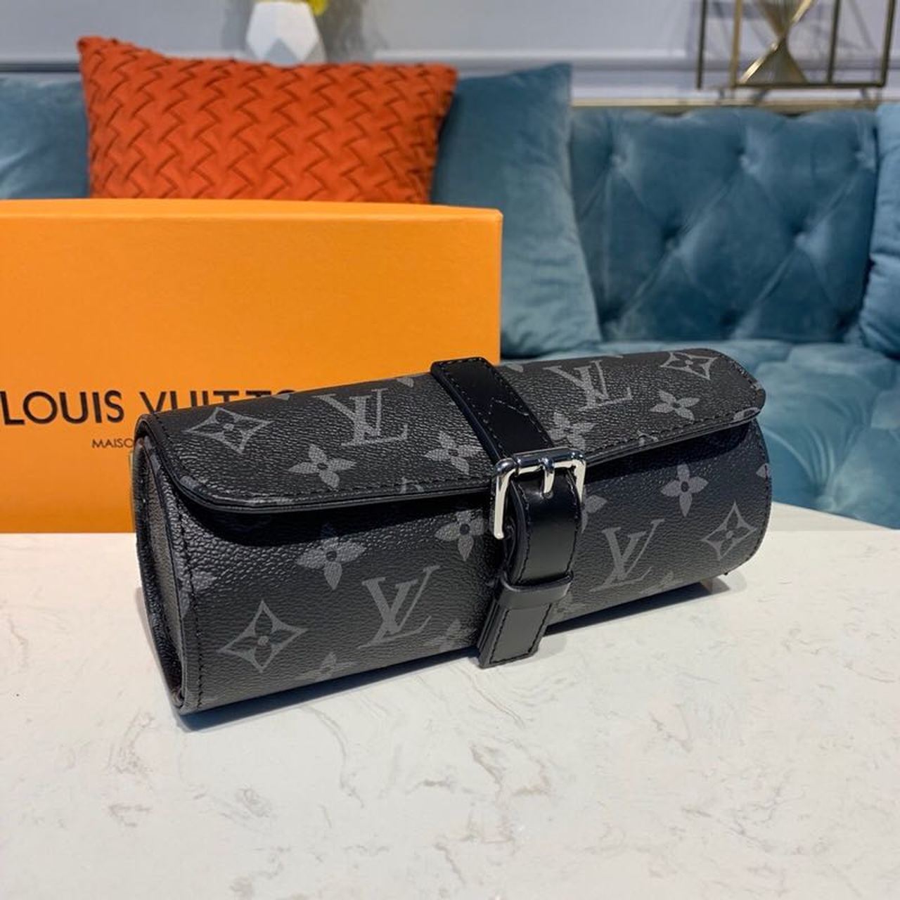 Top Quality 3 Watch Case Monogram Eclipse Canvas For Men, Bags, LuGucciage 7.9in/20cm Top Quality M43385