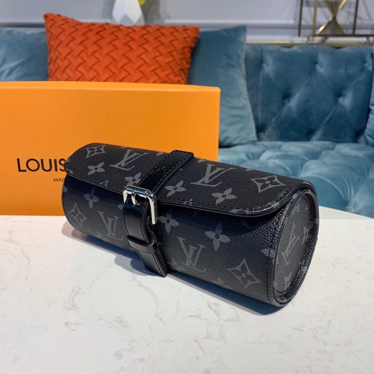 Top Quality 3 Watch Case Monogram Eclipse Canvas For Men, Bags, LuGucciage 7.9in/20cm Top Quality M43385