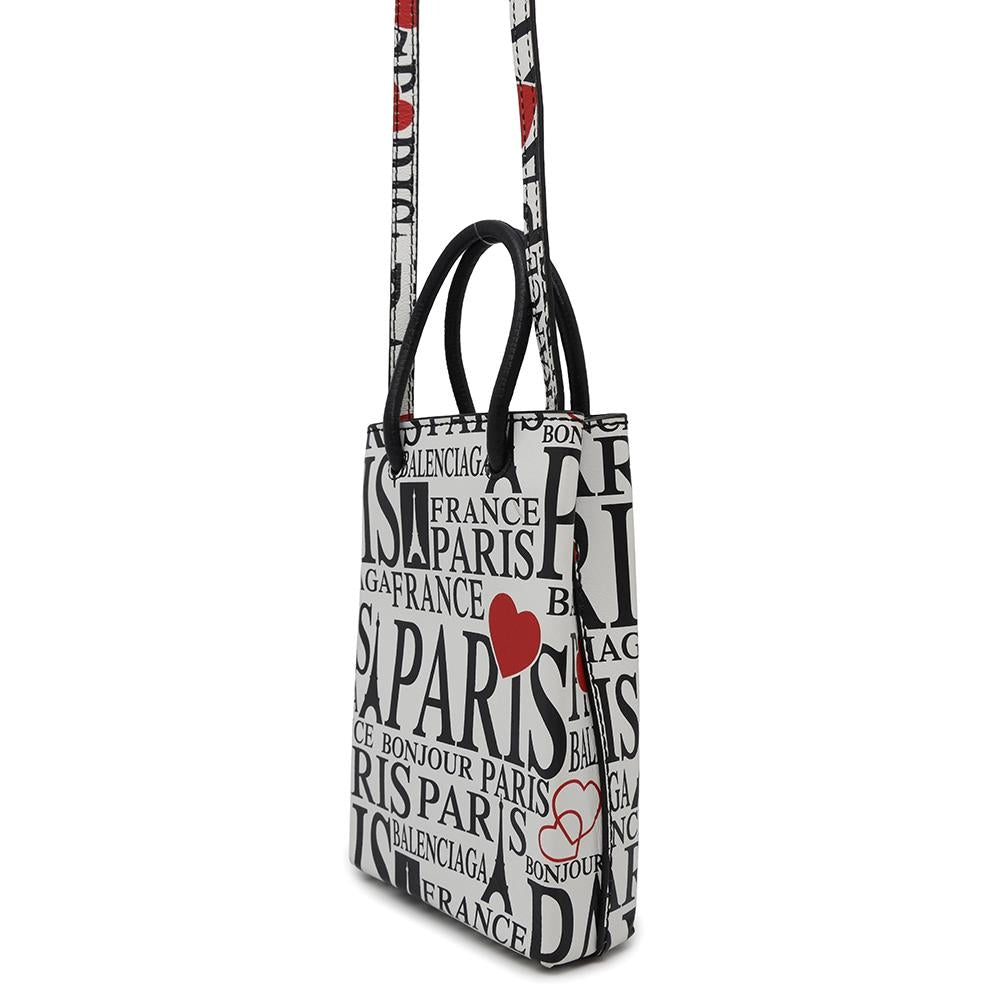 BALENCIAGA Bon Jules Paris Shopping Phone Holder White/Black/Red593826 Leather