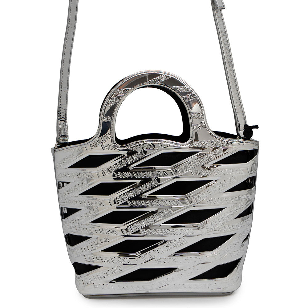BALENCIAGA Neo Basket 2WAY Handbag Silver630708 Patent Leather