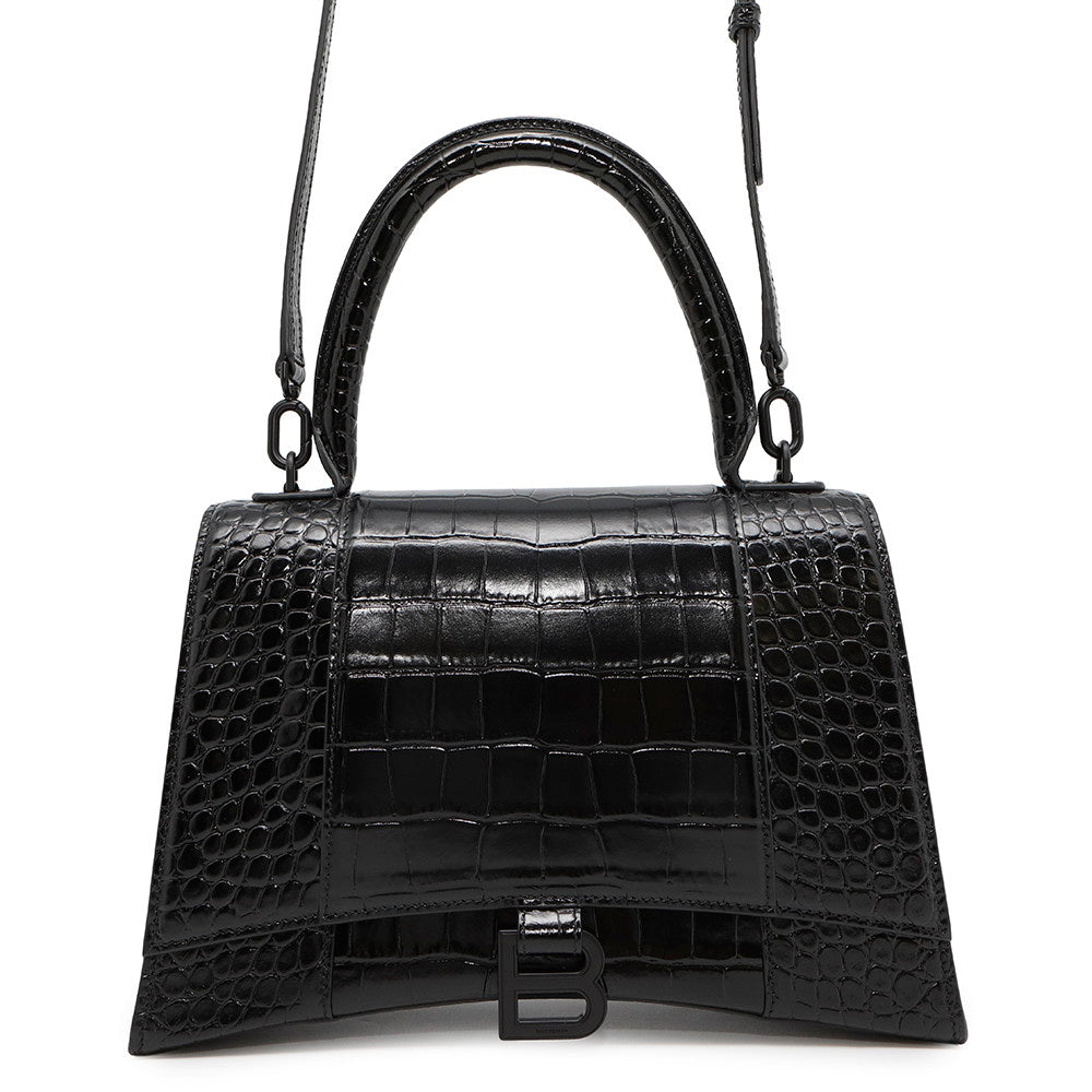 BALENCIAGA Hour glass Black619668 Embossed Leather Size Medium