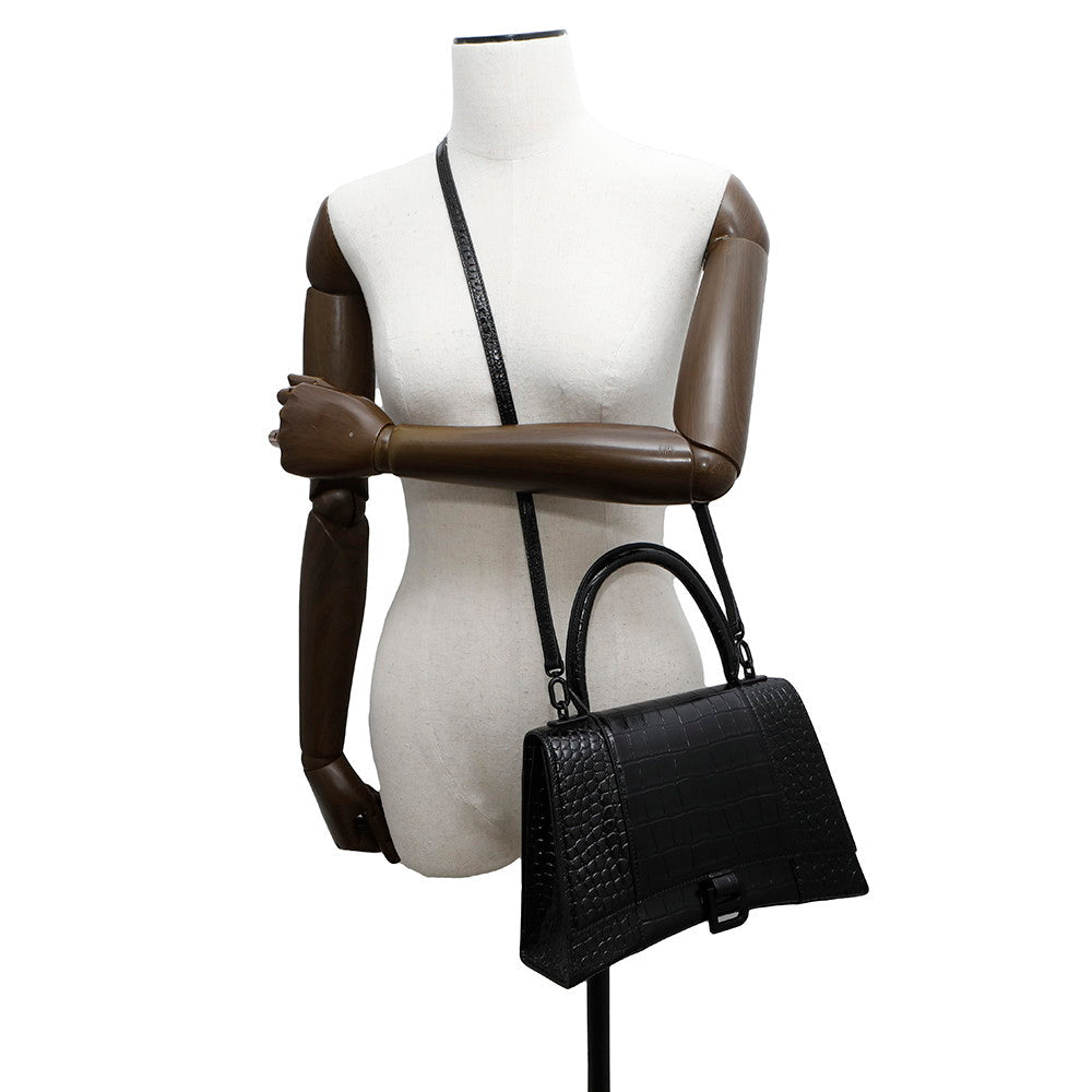 BALENCIAGA Hour glass Black619668 Embossed Leather Size Medium