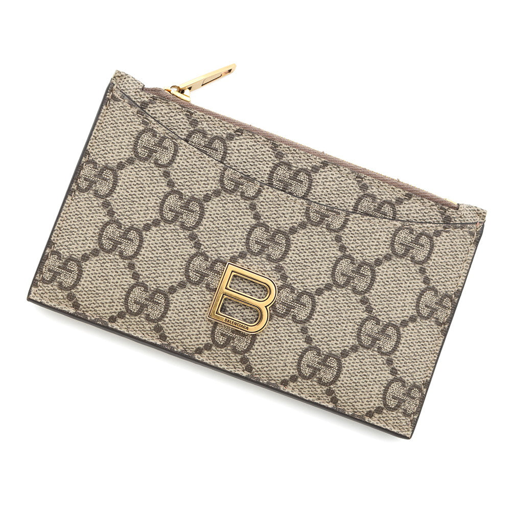GUCCI BALENCIAGA Collaboration Hacker Project B Logo Coin Card Case Beige681701 PVC/Leather