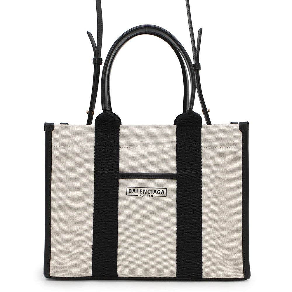 BALENCIAGA Hardware 2WAY Shoulder Bag Natural/Black671402 Canvas Size Small