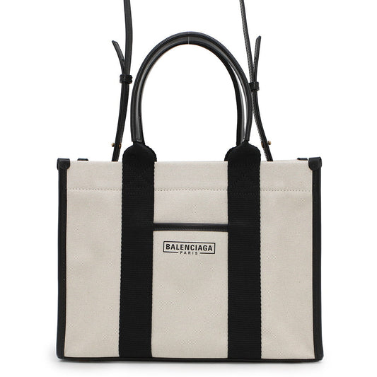 BALENCIAGA Hardware 2WAY Shoulder Bag Natural/Black671402 Canvas Size Small