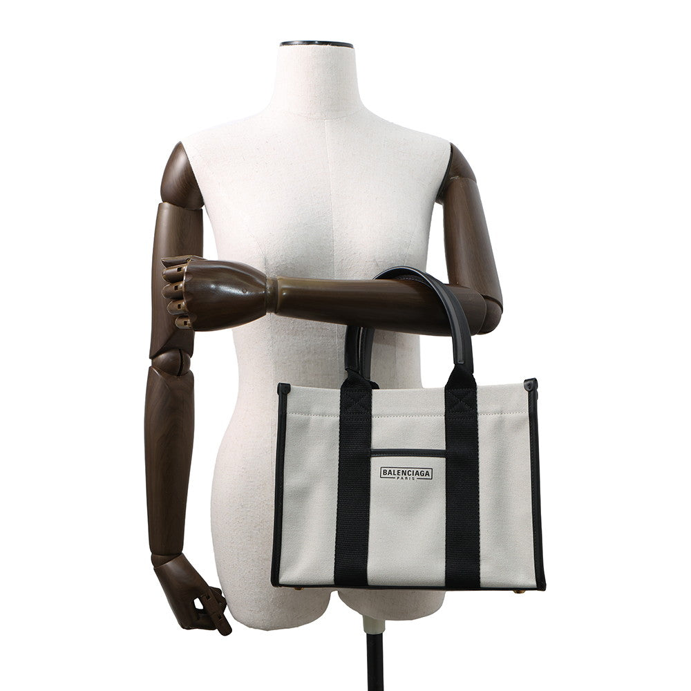 BALENCIAGA Hardware 2WAY Shoulder Bag Natural/Black671402 Canvas Size Small