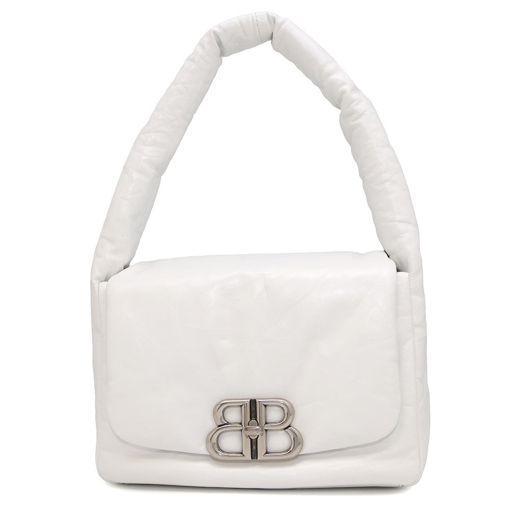 BALENCIAGA Monaco Sling Bag One Belt White787896 Leather Size Small