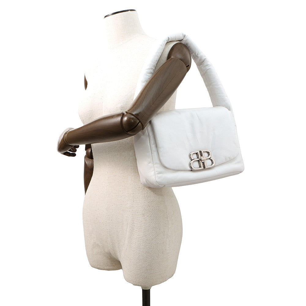 BALENCIAGA Monaco Sling Bag One Belt White787896 Leather Size Small